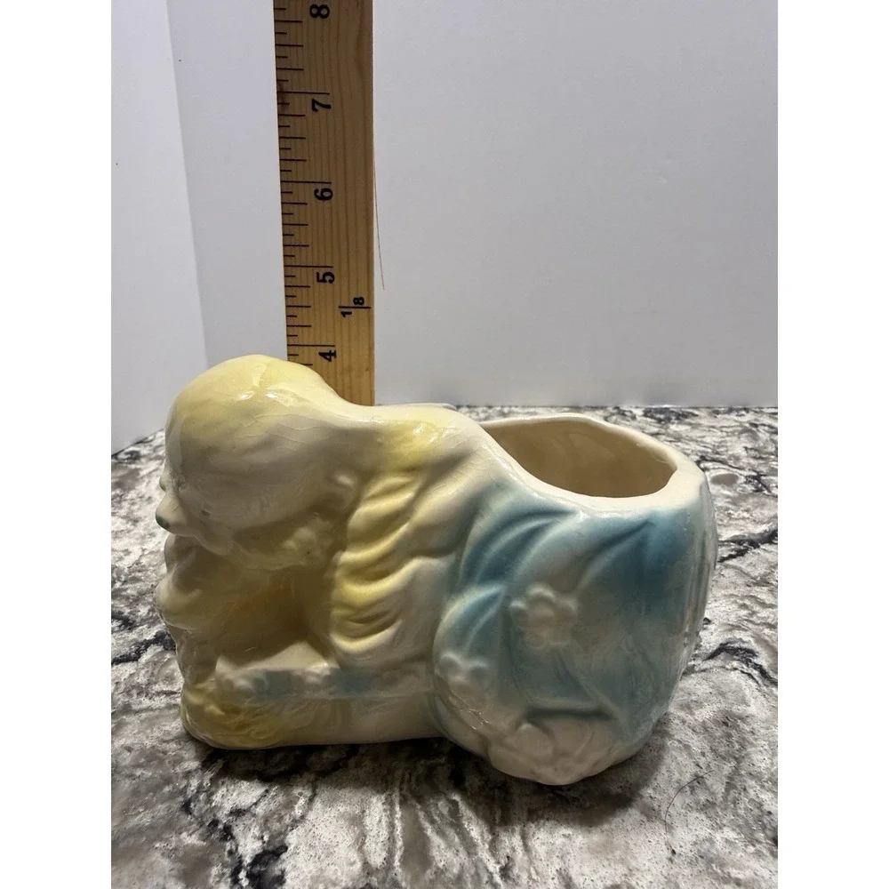 Vintage Skunk Cat Kitten Planter Pastel Yellow and Blue MCM